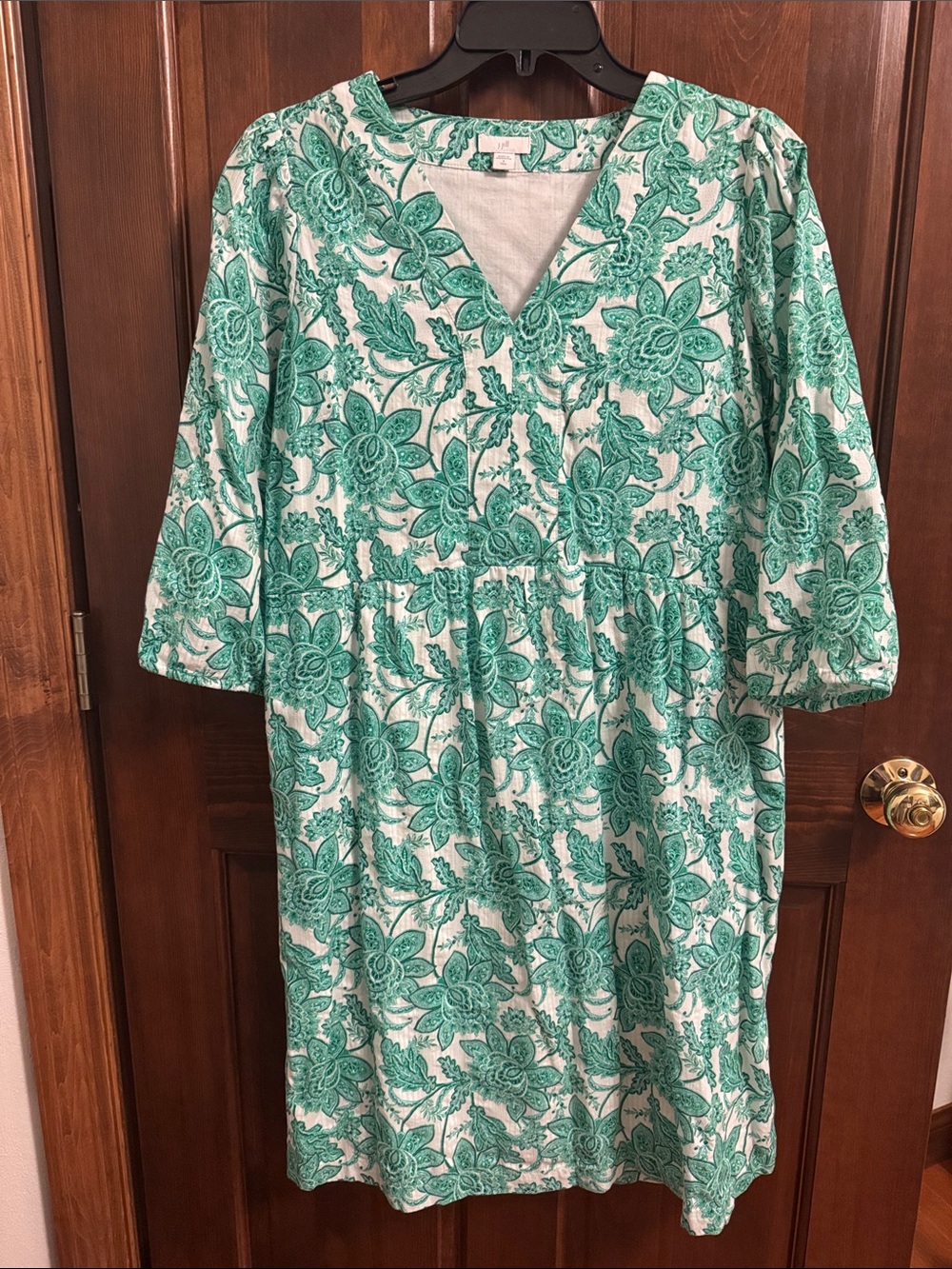 J Jill Green Floral V-Neck Women’s Dress